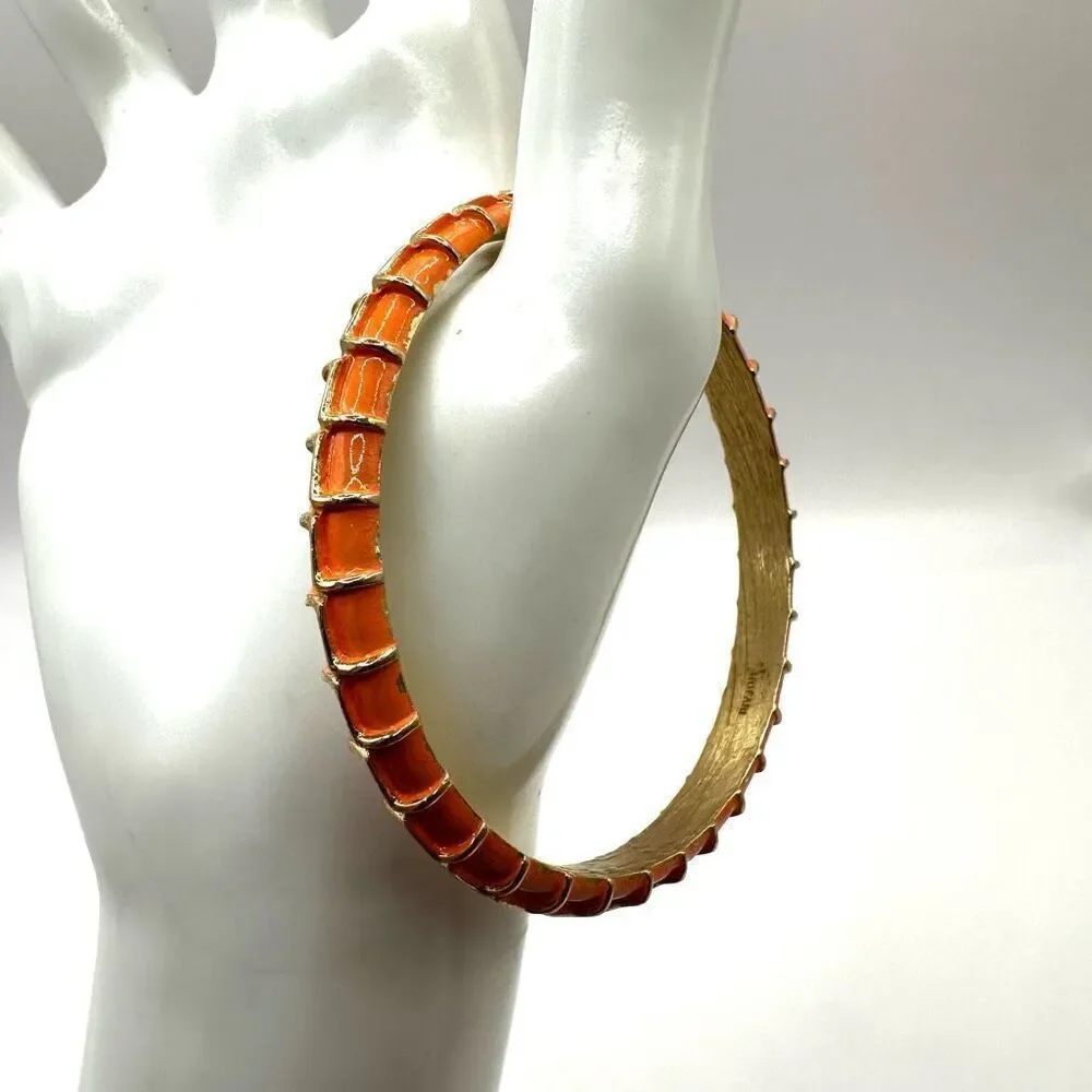 Crown Trifari orange and gold gone enamel bangle bracelet